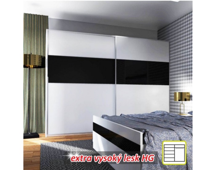 Šatníková skriňa s posuvnými dverami Devon 2D - biela / čierny lesk