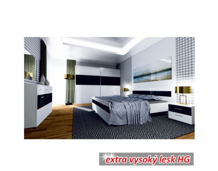 Spálňa Devon - biela / čierny lesk