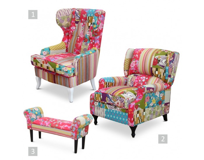 Kreslo (ušiak) Dimo Typ 1 - vzor patchwork