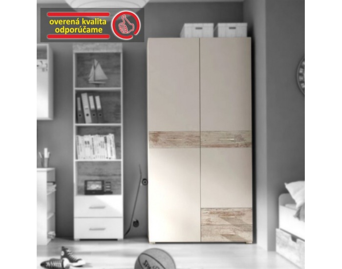 Šatníková skriňa Drago JU-02 2D - biela / dub canyon