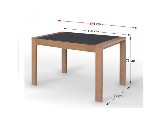 Rozkladací jedálenský stôl Janadan - dub / čierne sklo