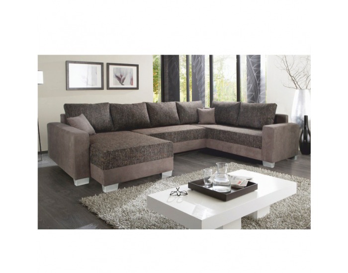 Rohová sedačka U s rozkladom a úložným priestorom Abby L/P - sivá / čiernohnedá