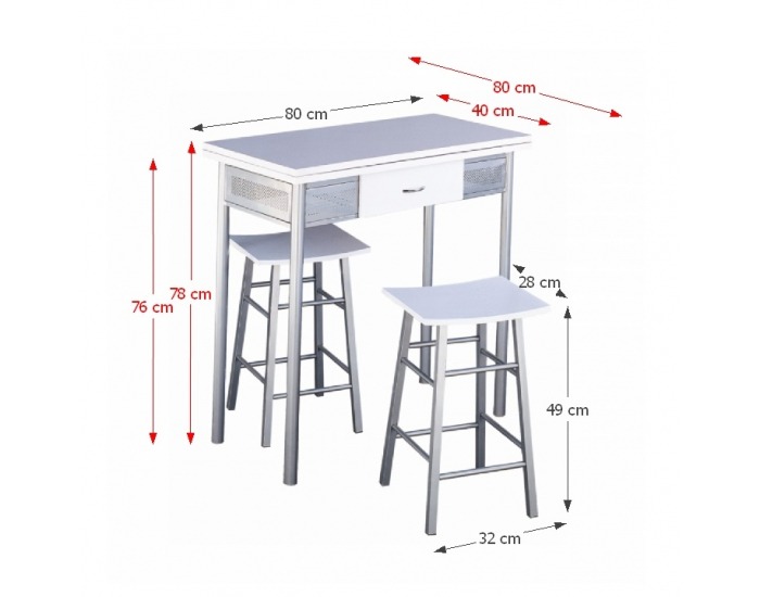Barový set Homer 1+2 - strieborná / biela