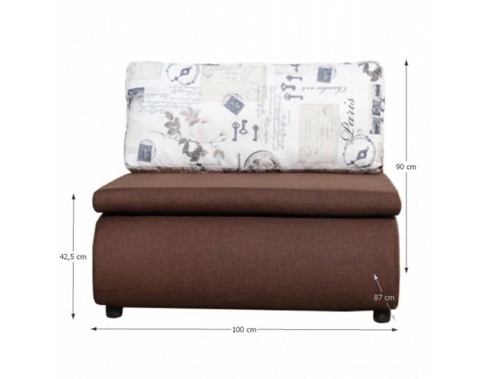 Rozkladacie kreslo s úložným priestorom Keny - hnedá / vzor (Paris 03)