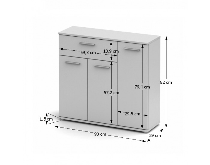 Trojdverová komoda Noko-Singa 34 - biela