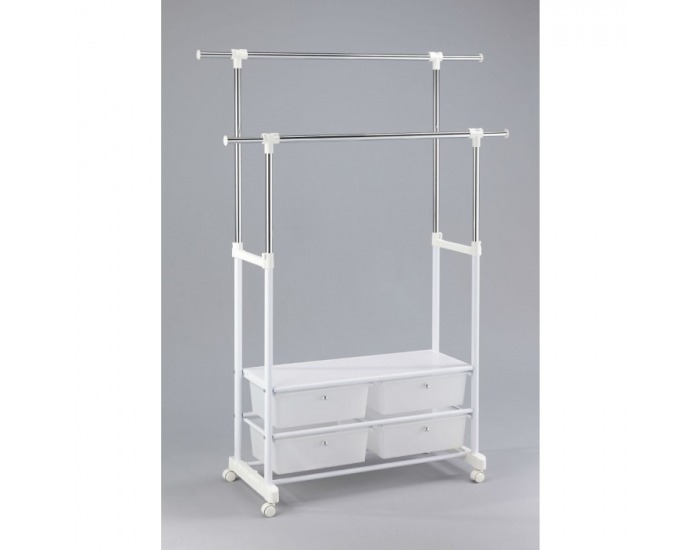 Pojazdný stojan na šaty Alina - biela / chróm