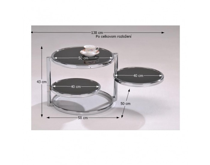 Konferenčný stolík Moira - chróm / čierne sklo