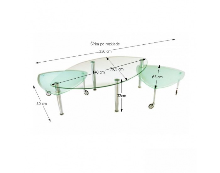 Sklenený konferenčný stolík na kolieskach Ralf - chróm / sklo