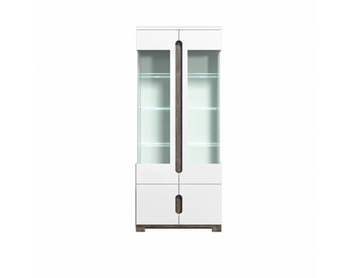 Vitrína s osvetlením Lorien LS 2 - san remo / biela / biely vysoký lesk