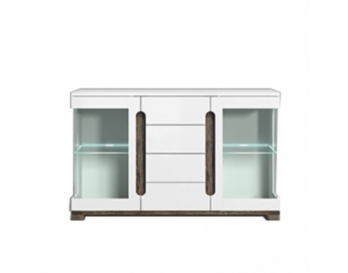 Vitrína s osvetlením Lorien LS 32 - san remo / biela / biely vysoký lesk