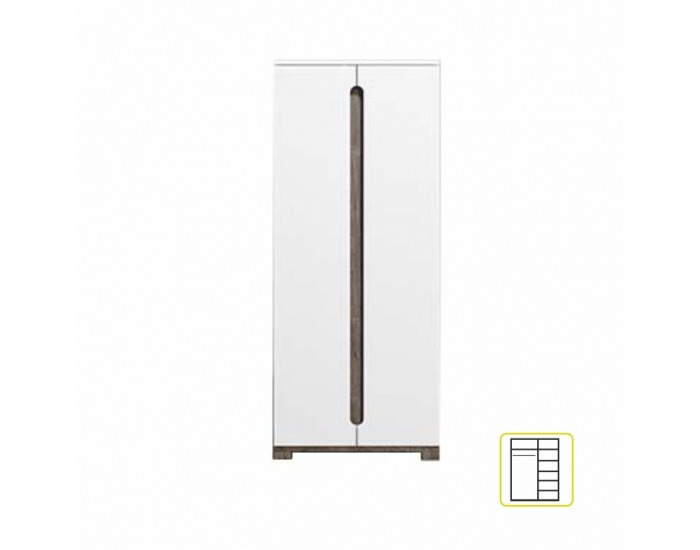 Šatníková skriňa Lorien LS 72 2D - san remo / biela / biely vysoký lesk
