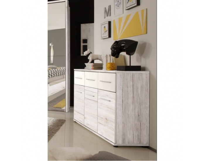 Trojdverová komoda Kentucky - dub biely / biela