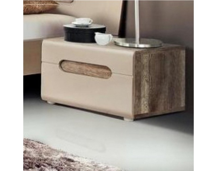 Nočný stolík Triztan - dub antický / béžový vysoký lesk