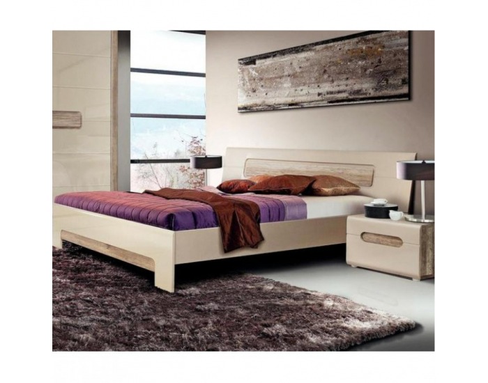 Posteľový rám Triztan 160 - dub antický / béžový vysoký lesk