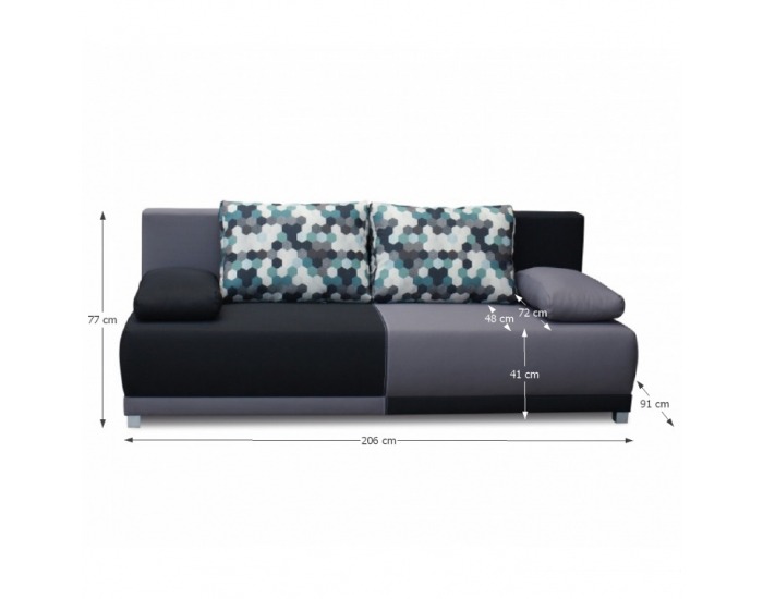 Rozkladacia pohovka s úložným priestorom Spiker - čierna / sivá / vzor