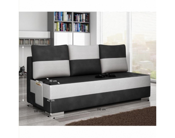 Rozkladacia pohovka s úložným priestorom Alpine - tmavosivá / biela