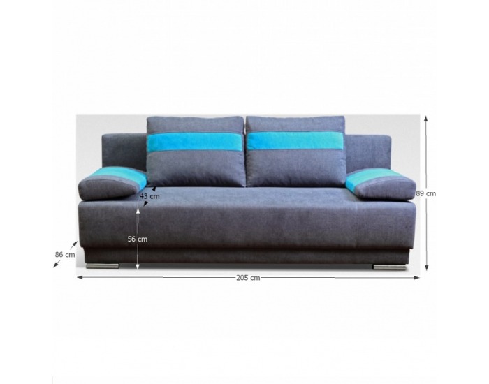 Rozkladacia pohovka s úložným priestorom Lido - sivá / tyrkysová