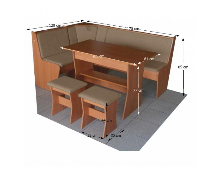 Rohový jedálenský set Corner - jelša / svetlohnedá
