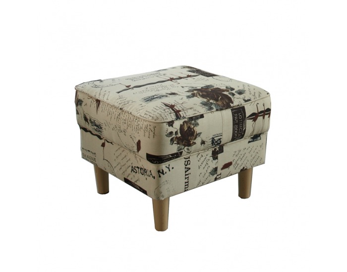 Kreslo (ušiak) s taburetkou Astrid - vzor béžový kvet