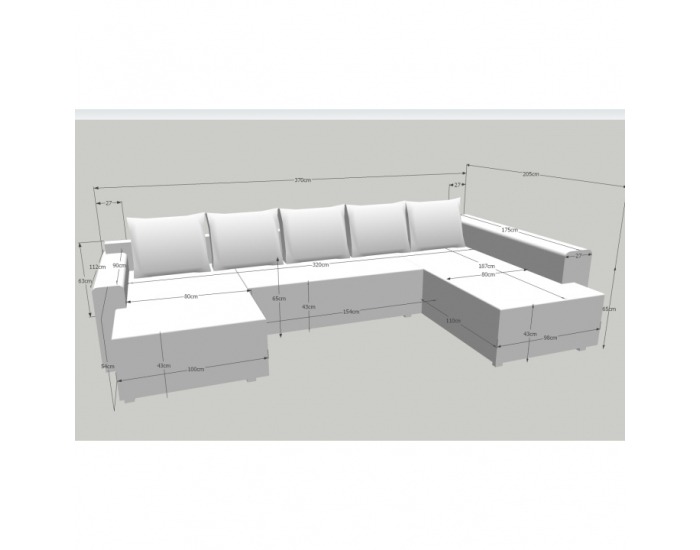 Rohová sedačka U s rozkladom Frankfurt New L/P - biela ekokoža / sivý šenil