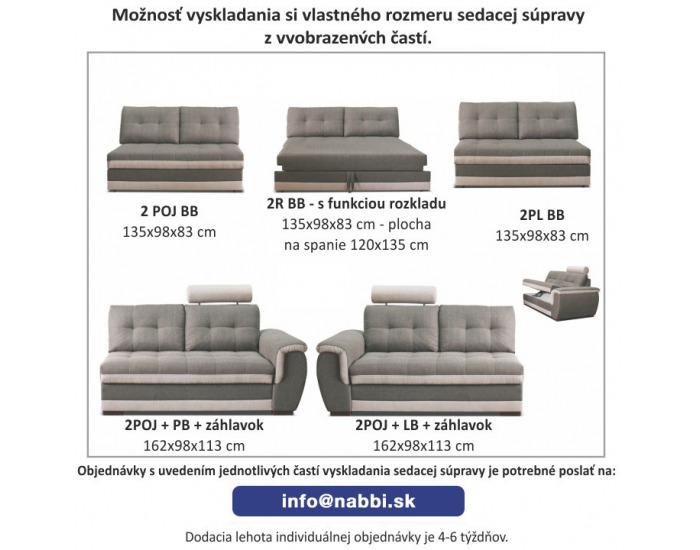 Dvojsedačka Ruba - tmavosivá / krémová