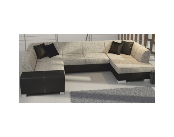 Rohová sedačka U s rozkladom Peter New L - čierna / sivá melírovaná