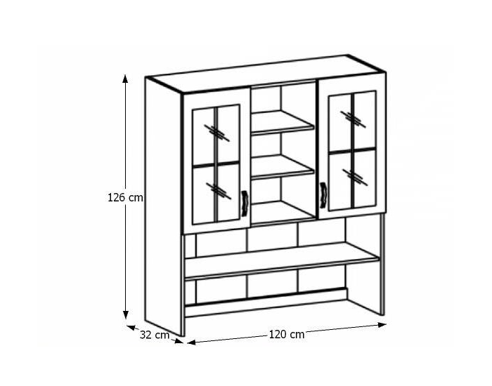 Kuchynská vitrína (nadstavba) Royal K120 - biela / sosna nordická