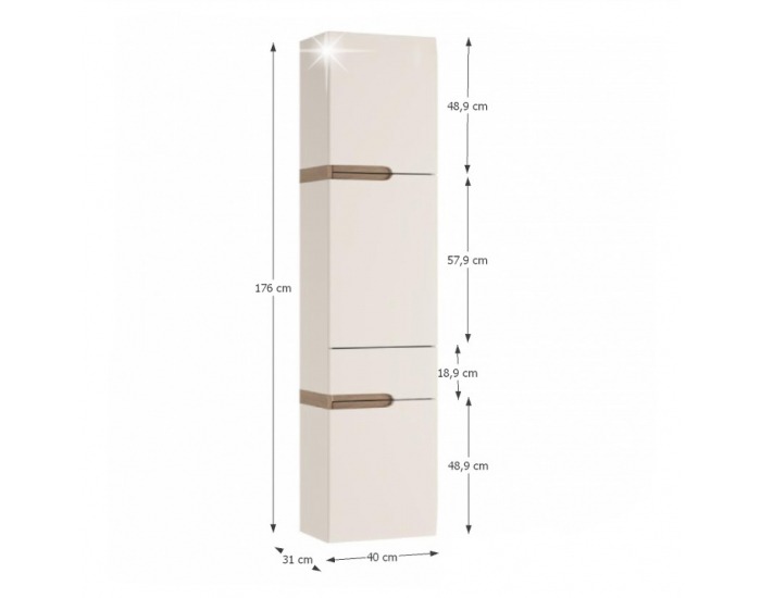 Kúpeľňová skrinka na stenu Lynatet 155 P - biela / biely vysoký lesk / dub sonoma truflový