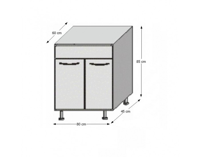 Drezová kuchynská skrinka Jura New B DZ-80 - biela / wenge