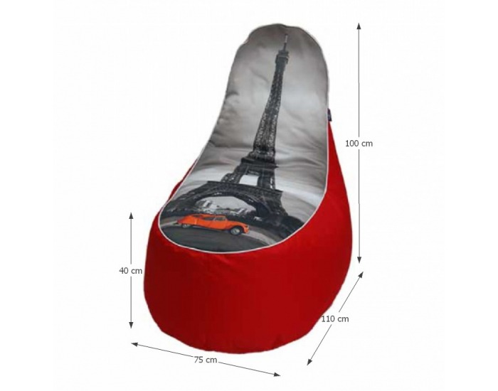 Sedací vak Sherif - červená / vzor eiffel