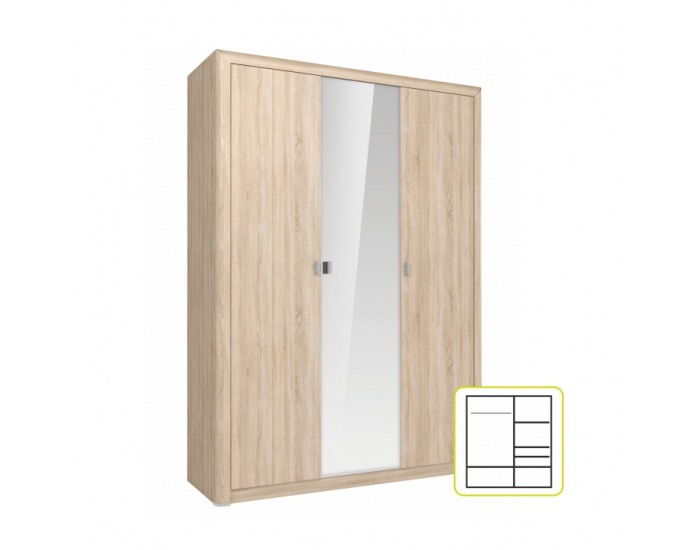 Šatníková skriňa so zrkadlom Kleon S3D 3D - dub sonoma