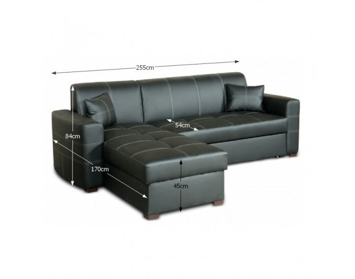 Rohová sedačka s rozkladom a úložným priestorom Maf L - čierna / biele šitie