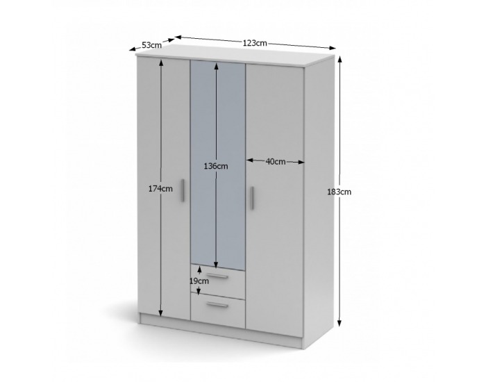 Šatníková skriňa so zrkadlom Noko-Singa 82 3D - biela