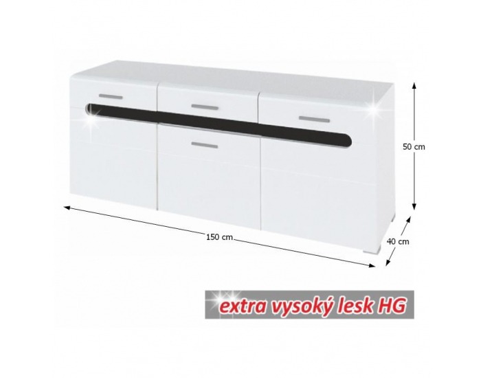 TV stolík Owal LB - biely vysoký lesk / čierny vysoký lesk