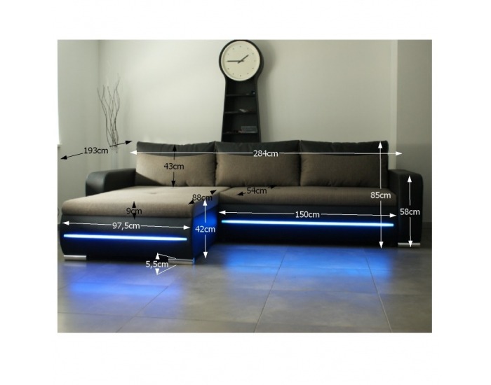 Rohová sedačka s rozkladom a osvetlením Kody L - čierna / hnedá