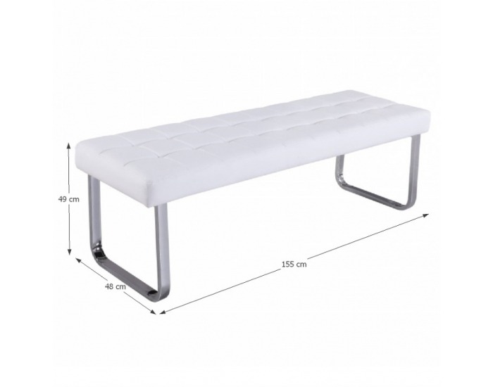 Čalúnená lavica Brand - biela / chróm