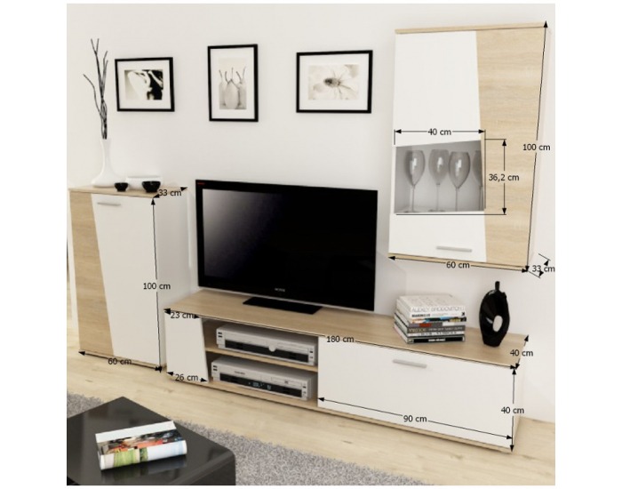 Obývacia stena Pisa - dub sonoma / biela
