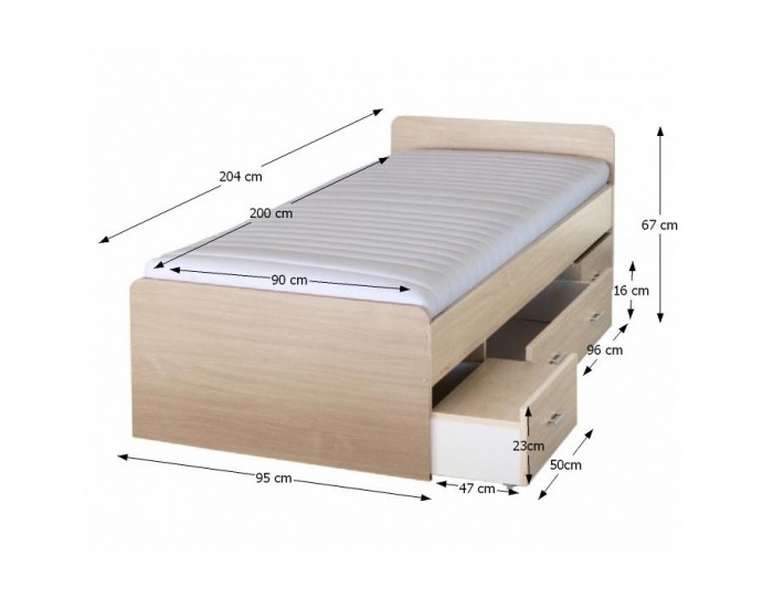 Jednolôžková posteľ s úložným priestorom Duet 80262 90 - javor