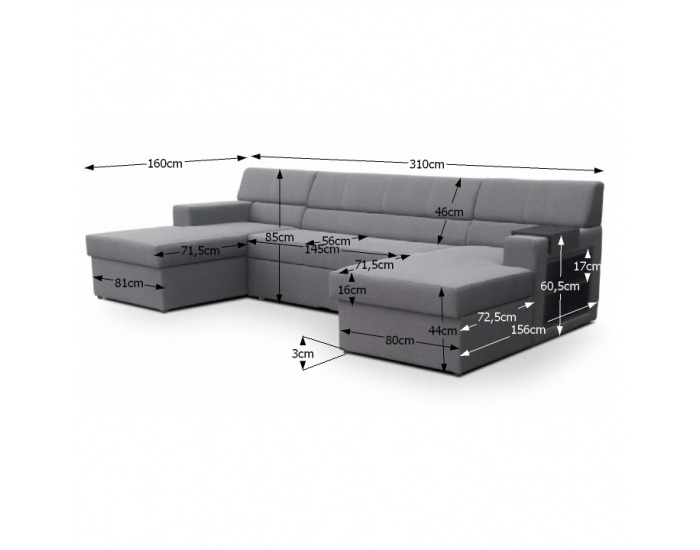 Kožená rohová sedačka U s rozkladom Markos P - sivá