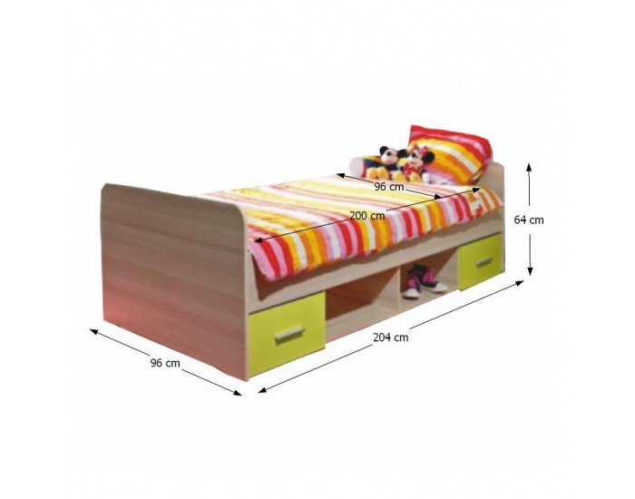 Detská posteľ s úložným priestorom Emio Typ 4 90 - dub sonoma / zelená
