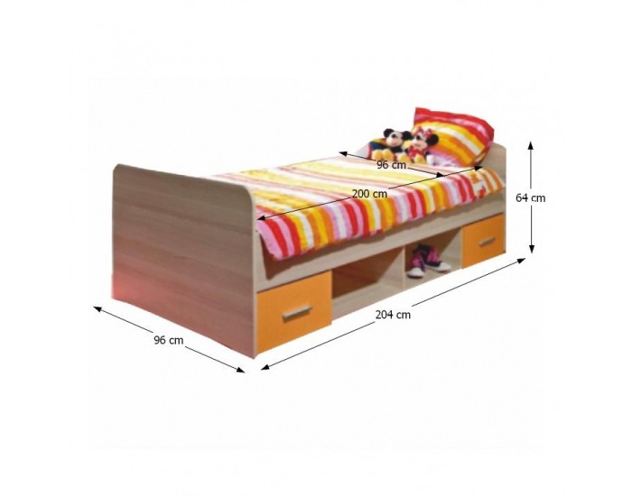 Posteľový rám s úložným priestorom Emio Typ 4 90 - dub sonoma / oranžová