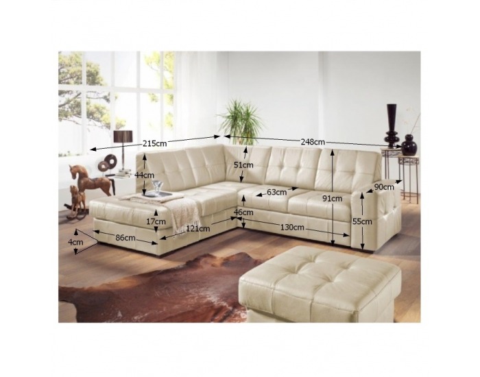 Kožená rohová sedačka s rozkladom Trek RV L - biela