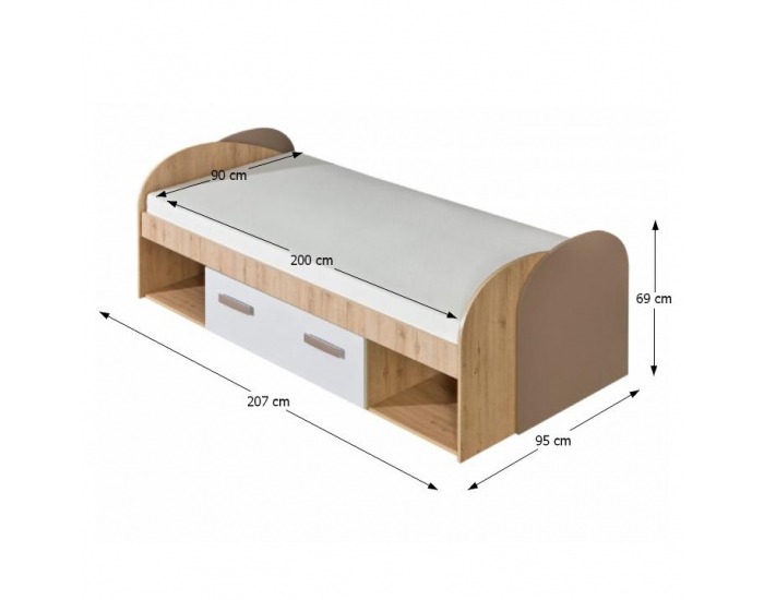 Jednolôžková posteľ s úložným priestorom Katar K14 90 - san reno / biela / cappuccino