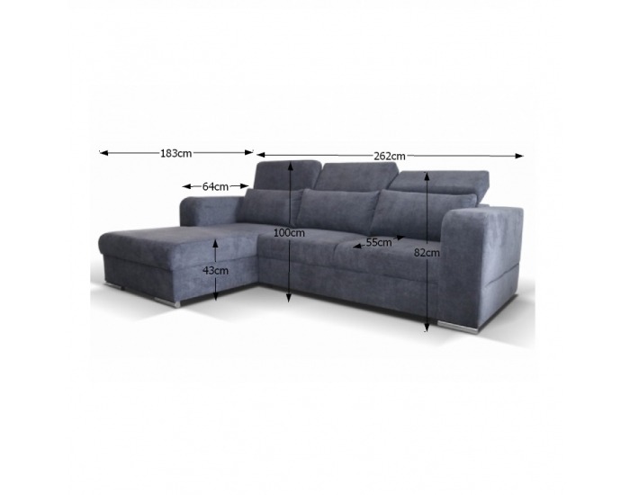 Rohová sedačka s rozkladom a úložným priestorom Luxor L - tmavosivá