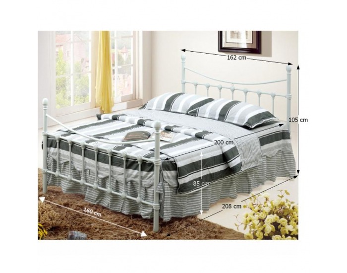 Kovová manželská posteľ s roštom Nieves 160 - biela