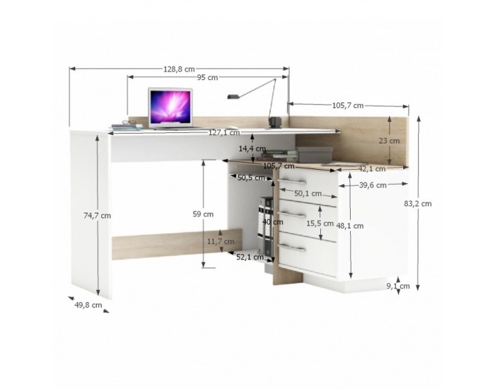 Rohový PC stolík Tale 484881 L/P - dub sonoma / biela