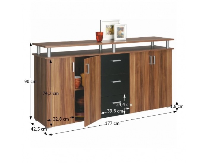 Štvordielna komoda Svit C - slivka / čierna