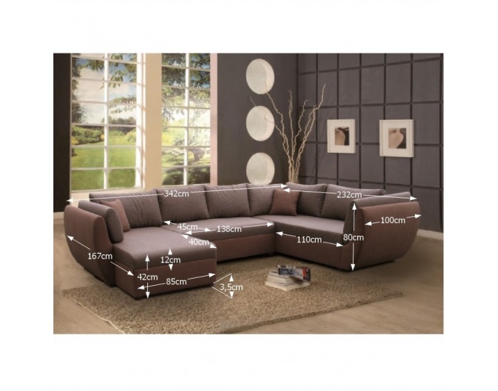 Rohová sedačka U s rozkladom a úložným priestorom Tomas L - hnedá / hnedá melírovaná