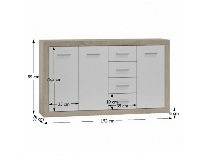 Trojdverová komoda Cancan New 3T-4SK - dub sonoma / biela