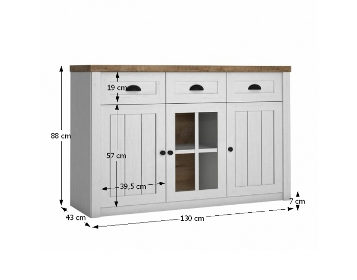 Trojdverová komoda Provance K3S - sosna Andersen / dub lefkas